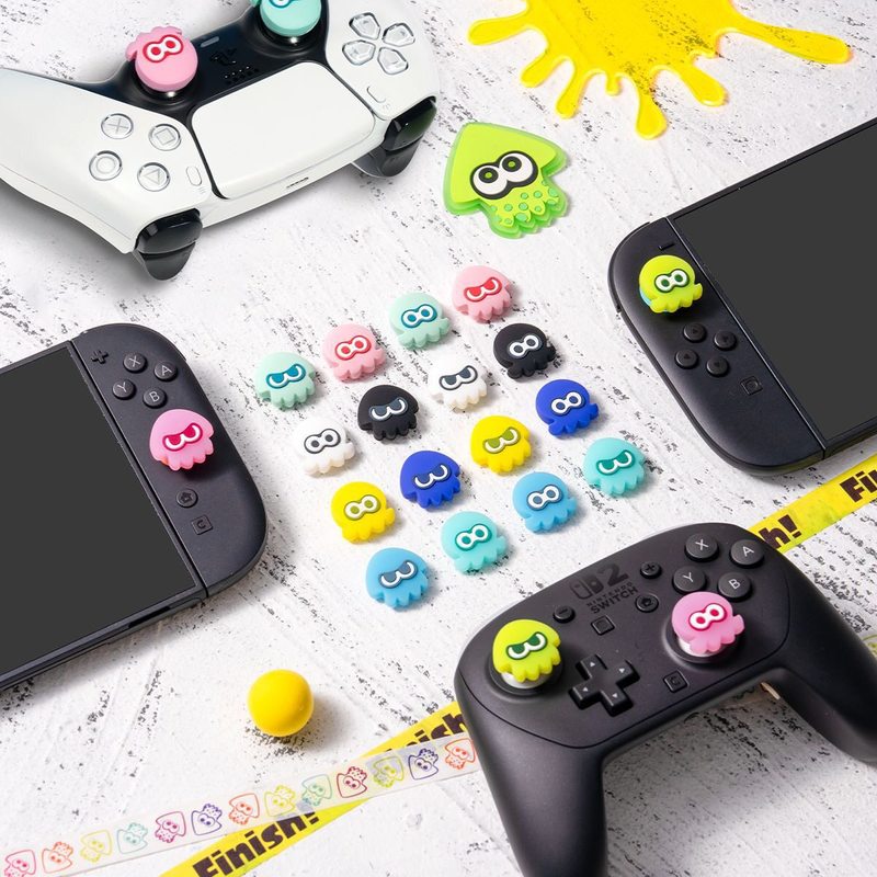 Thumb Grip Joystick - 親指グリップキャップ スプラトゥーン イカ型 暗闇で光るシリコン製サムスティック保護カバー Switch 2、PS5