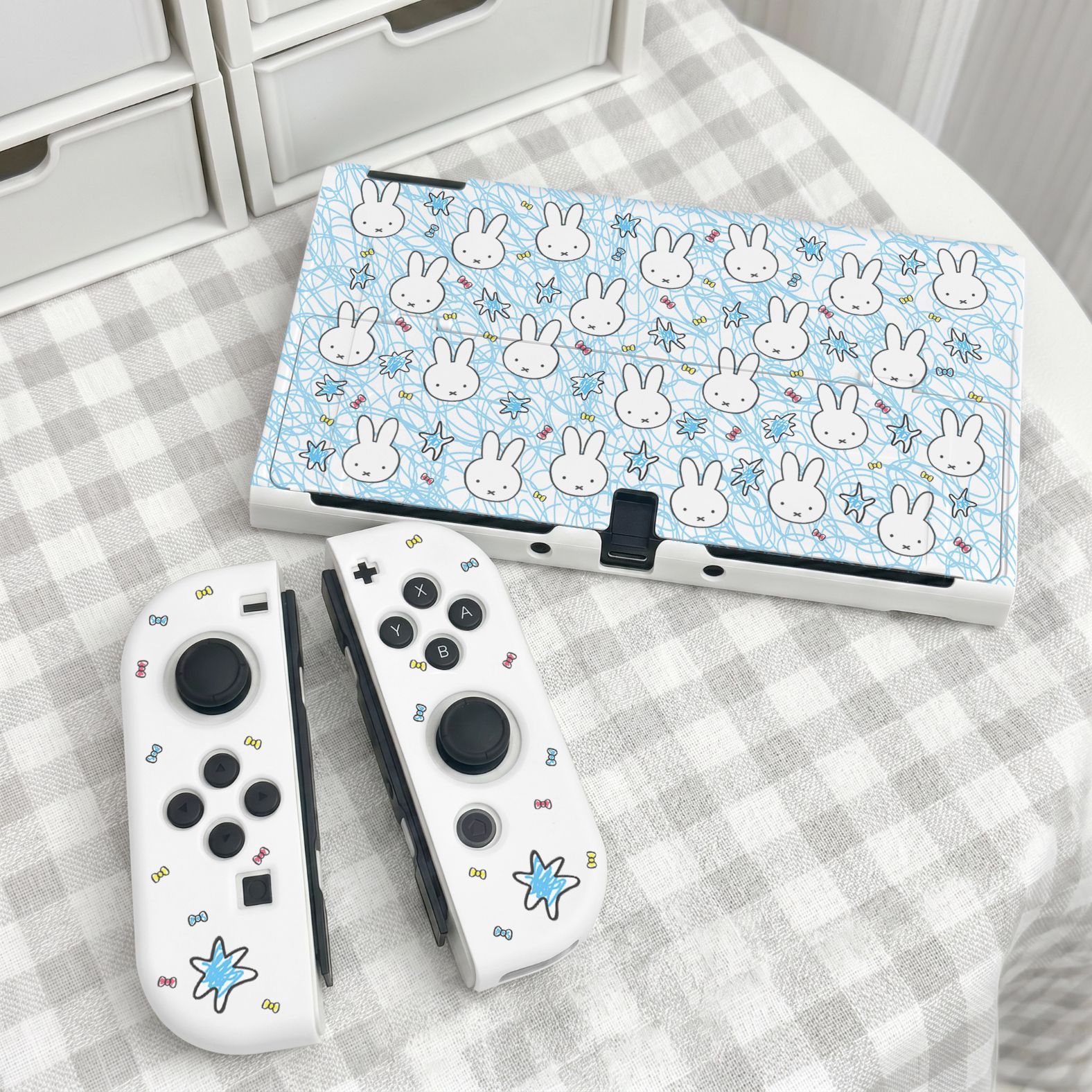 Thumb Grip Joystick - ミッフィー漫画かわいいスプリットスイッチ保護ケースOLED保護ケースかわいい落下防止ゲームコンソールアクセサリーハードシェル素敵な