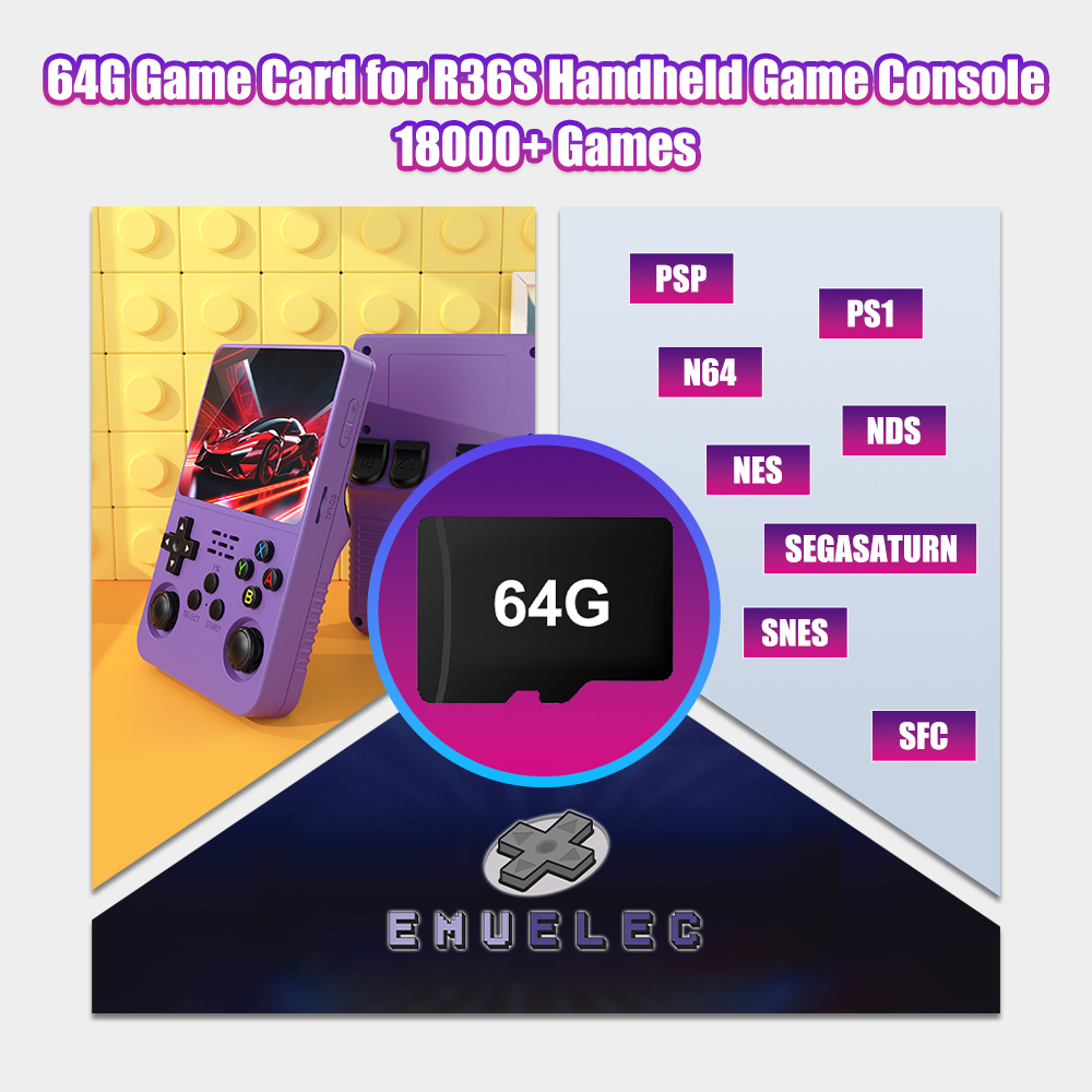 Gaming Console Handheld Retro - R36SビデオレトロハンドヘルドゲームコンソールEmuELEC 4.7 OS内蔵18000+レトロゲーム（PS1/PSP/N64/SS/SNES対応）用64GBゲームTFカード