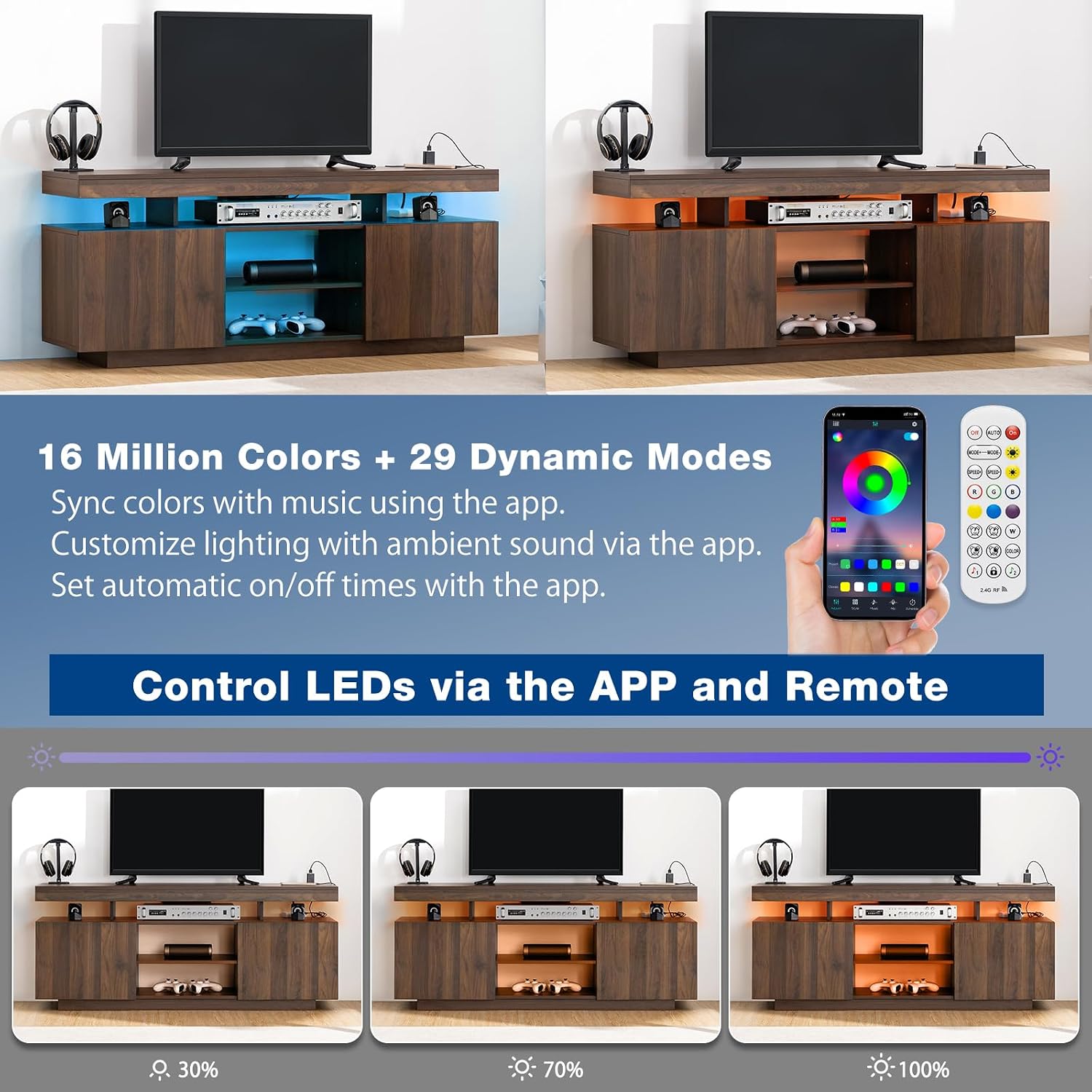 電源コンセントと収納スペース付きLEDテレビスタンド、リビン - Gaming Console Room のレビューと価格