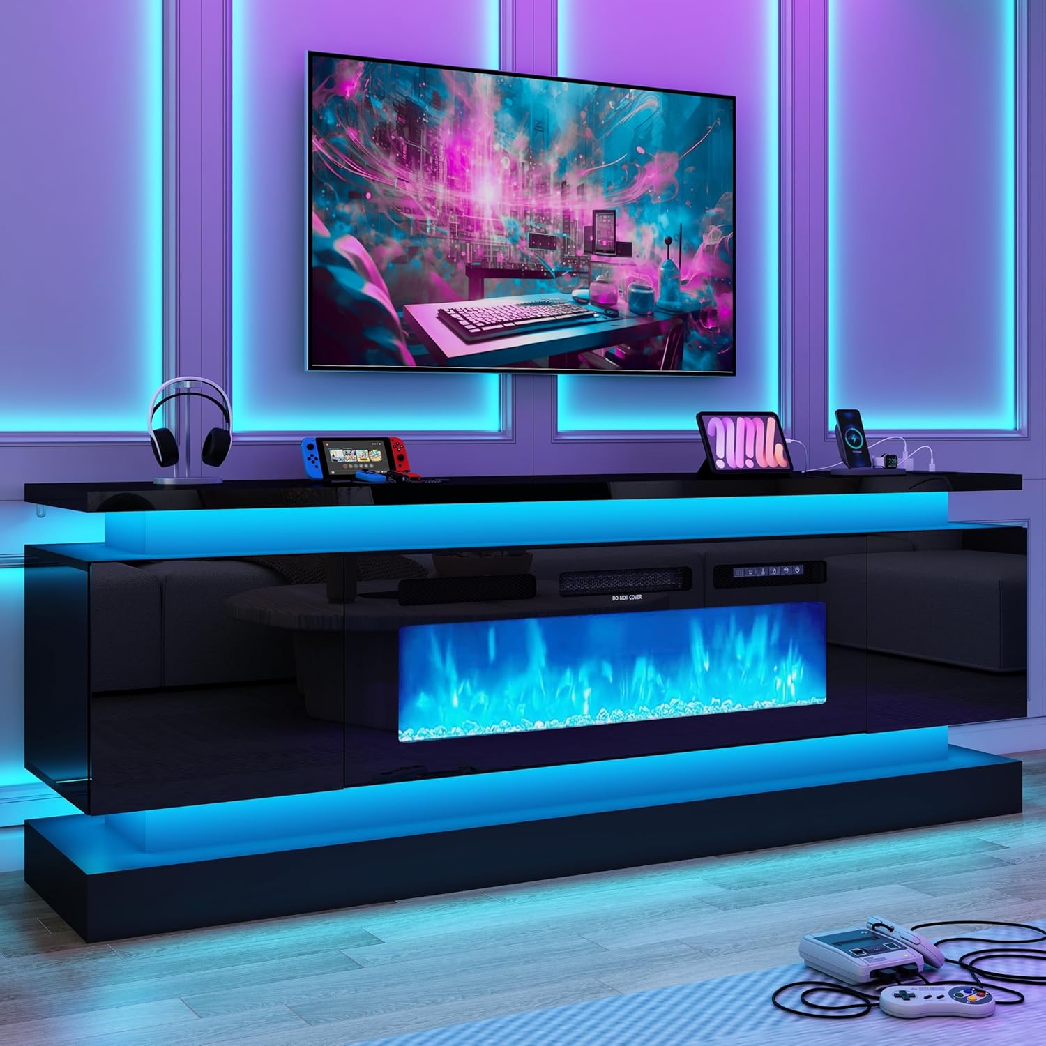 71インチLEDテレビスタンド、40インチ暖炉用電源コンセン - Gaming Console Room のレビューと価格